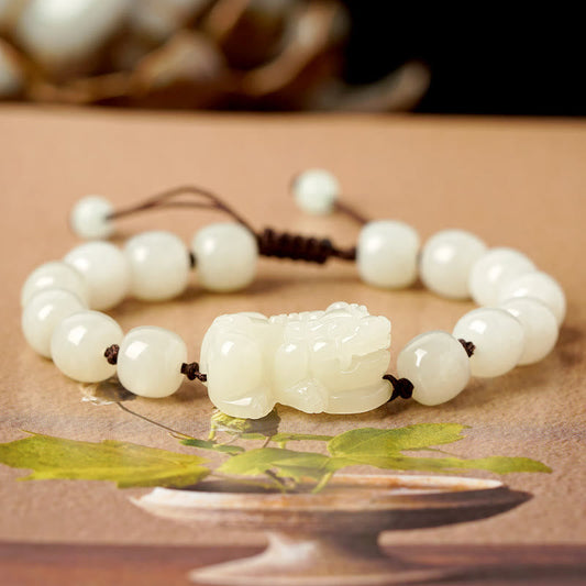 Jade  Natural Hetian White Jade PiXiu Wealth String Bracelet