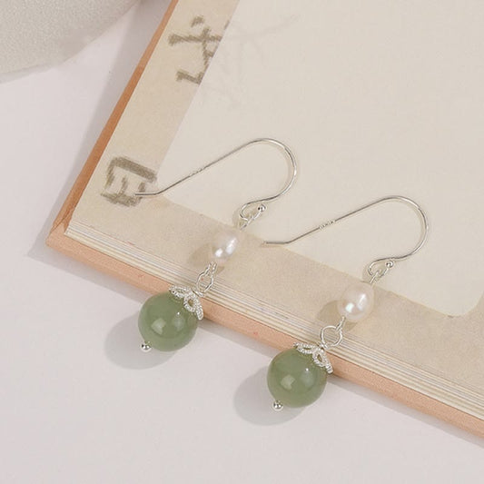 Jade  925 Sterling Silver Natural Pearl Jade Wisdom Earrings
