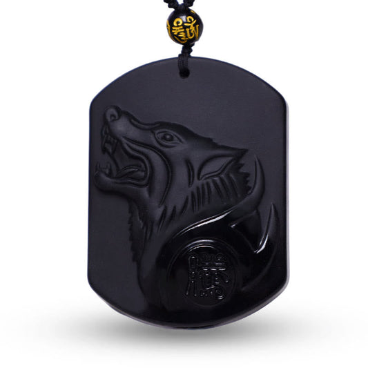 Spirituality Buddha Karma Black Obsidian Stone Wolf Purification Pendant Necklace