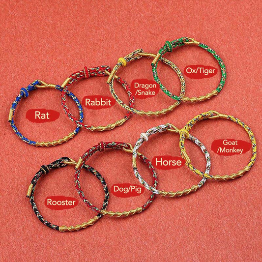 Ancient Tibetan Buddhist Red String Tradition  Handmade Chinese Zodiac Natal Buddha Protection Strength Braided String Bracelet