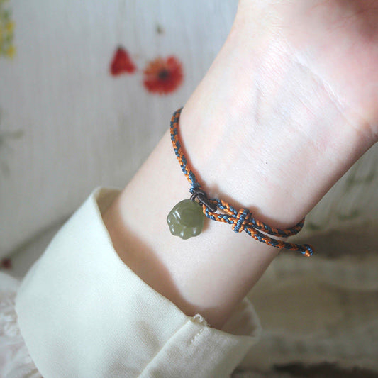 Ancient Tibetan Buddhist Red String Tradition  Hetian Jade Cat Paw Lucky Bag Pattern Prosperity Bracelet