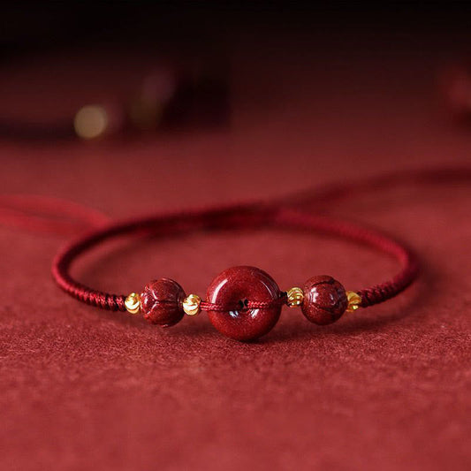 Ancient Tibetan Buddhist Red String Tradition  Handmade Lotus Cinnabar Peace Buckle Blessing Braid Bracelet