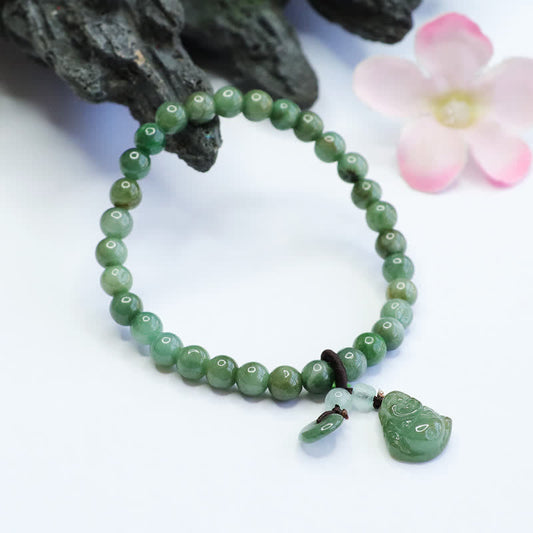 Jade  Laughing Buddha Cyan Jade Healing Bracelet