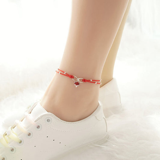 Ancient Tibetan Buddhist Red String Tradition  Love Heart Infinity Symbol Braided String Anklet