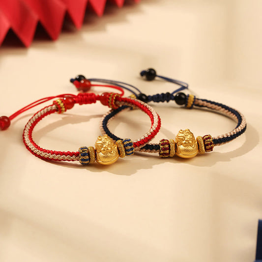 Ancient Tibetan Buddhist Red String Tradition  925 Sterling Silver Baby Dragon Luck Strength Handmade Braided Bracelet