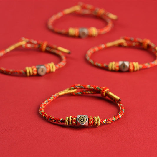 Ancient Tibetan Buddhist Red String Tradition  925 Sterling Silver Chinese Zodiac Natal Buddha Red Colorful Rope Luck Handcrafted Bracelet