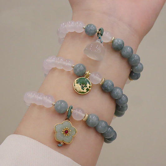 Jade  White Agate Jade Lotus Flower Peace Buckle Protection Bracelet