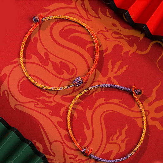 Ancient Tibetan Buddhist Red String Tradition  Handcrafted Colorful Purple Gold Red Braid Rope Bracelet