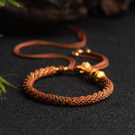 Ancient Tibetan Buddhist Red String Tradition  Tibetan Handmade Luck Prayer Wheel Bead Charm Weave Colorful String Bracelet