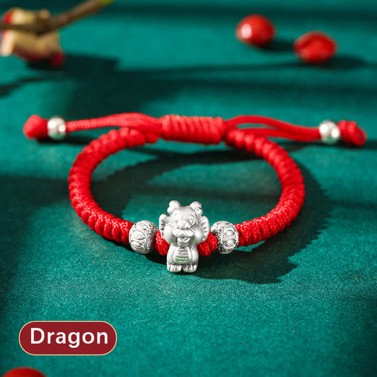 Ancient Tibetan Buddhist Red String Tradition  999 Sterling Silver Chinese Zodiac Red Rope Luck Handcrafted Kids Bracelet