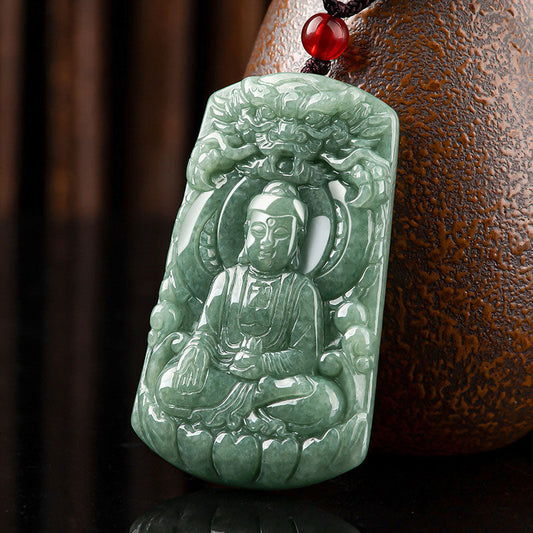Spirituality Tathagata Buddha Dragon Jade Amulet Serenity String Necklace