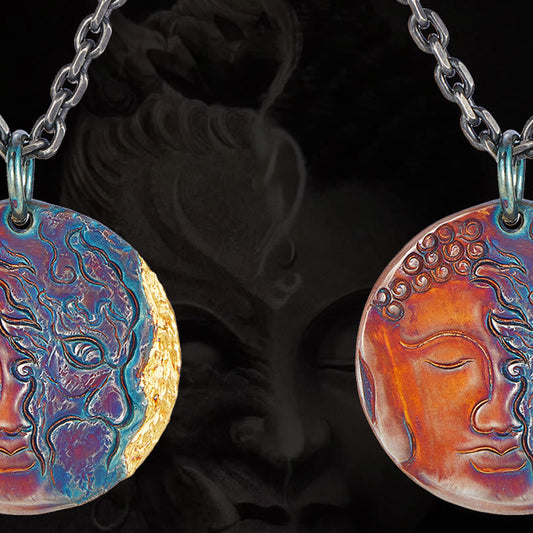 Buddha Energy Necklace 999 Sterling Silver 24K Gold Half Demon Half Buddha Compassion Necklace Pendant