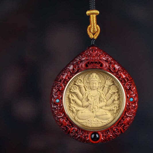 Spirituality Chinese Zodiac Avalokitesvara Small Leaf Red Sandalwood Ebony Longevity Necklace Pendant