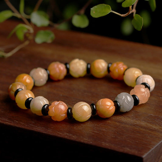 Jade  Golden Silk Jade Lotus Wealth Luck Bracelet