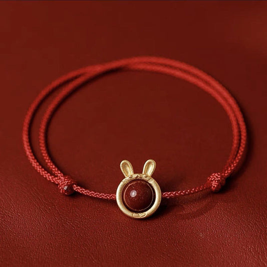 Ancient Tibetan Buddhist Red String Tradition  Handmade Rabbit Tiger Cinnabar Keep Away Evil Spirits Braided String Bracelet