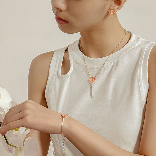 Tibetan Knot Protection 18K Gold Plated Copper Two Birds Zircon Healing Necklace Pendant Bracelet Earrings Set