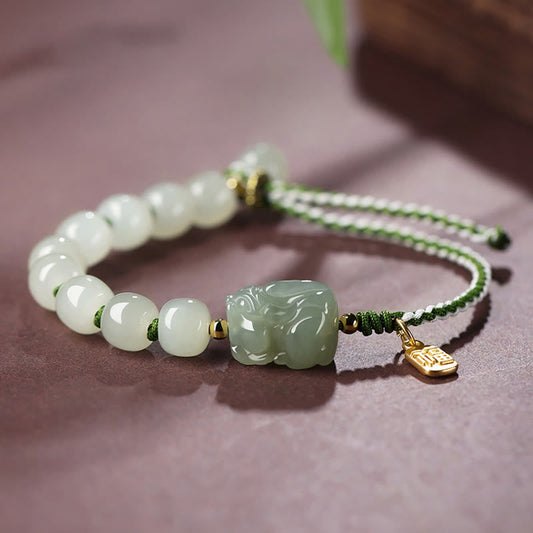 Jade  Natural Hetian Jade PiXiu Luck Fu Character String Bracelet