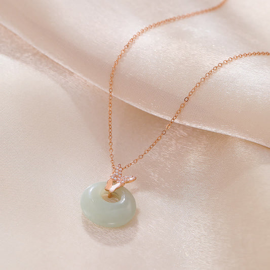 Jade  925 Sterling Silver Natural Hetian Jade Zircon Butterfly Luck Necklace Pendant