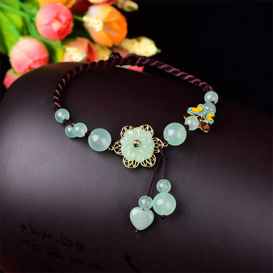 Jade  Flower Jade Butterfly Luck Abundance Charm Anklet