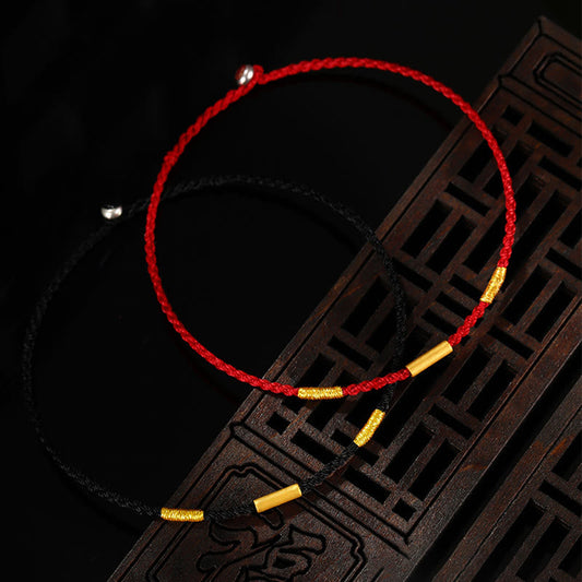 Ancient Tibetan Buddhist Red String Tradition  999 Gold Bead Handmade Four Thread Wishful Knots Braided Protection Bracelet