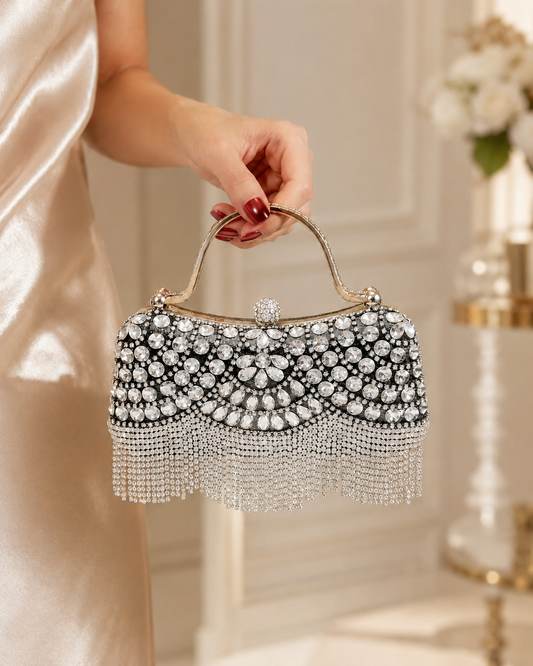 Luxury Rhinestone Evening Bag for Women | Pearl Tassel Handbag | Wedding Party Clutch Purse | Mini Handbag Fits Phone