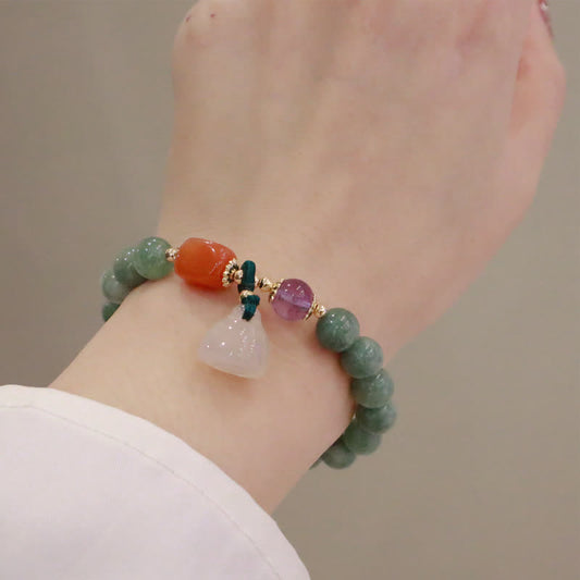 Jade  Cyan Jade Lotus Pumpkin Wish Peace Buckle Amethyst Crystal Healing Bracelet