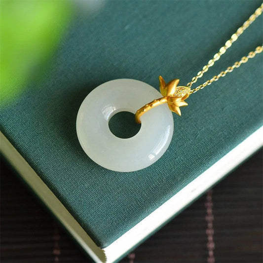 Jade  White Jade Lotus Harmony Necklace Pendant