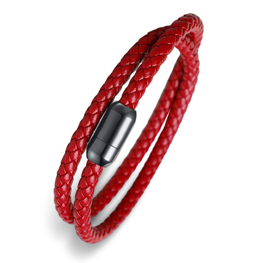 Ancient Tibetan Buddhist Red String Tradition  Genuine Leather Red String Protection Magnetic Buckle Bracelet