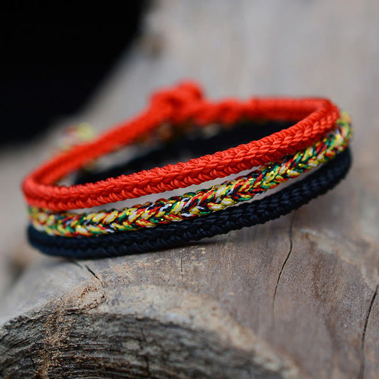 Ancient Tibetan Buddhist Red String Tradition  Tibetan Handmade Eight Thread Peace Knot Protection Braided String Bracelet