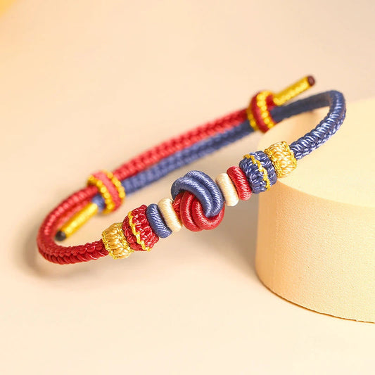 Ancient Tibetan Buddhist Red String Tradition  Two-Color Rope Handcrafted Eight Thread Peace Knot Luck Connection Bracelet