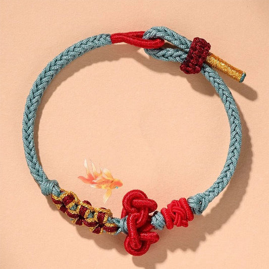 Ancient Tibetan Buddhist Red String Tradition  Handmade Wenchang Knot Luck Strength Braided Rope Bracelet