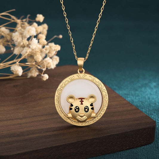 Jade  White Jade Year of the Tiger Blessing Necklace