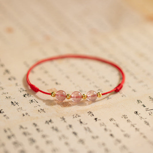Ancient Tibetan Buddhist Red String Tradition  Strawberry Crystal Beads Luck Red String Anklet