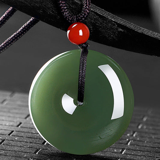 Jade  Natural Round Jade Peace Buckle Prosperity Necklace String Pendant