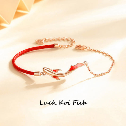 Ancient Tibetan Buddhist Red String Tradition  925 Sterling Silver Luck Koi Fish Lotus Star Braided Red String Bracelet