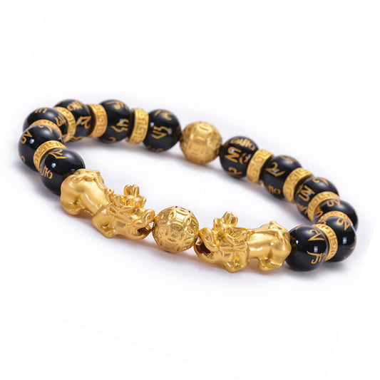 Spirituality Buddha Karma Double Pixiu Obsidian Wealth Bracelet