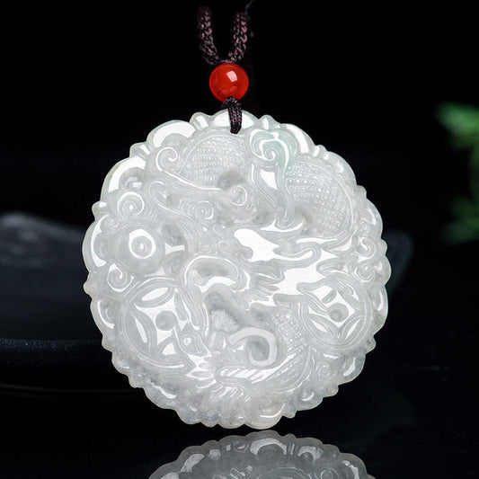 Jade  White Jade Dragon Protection Necklace String Pendant