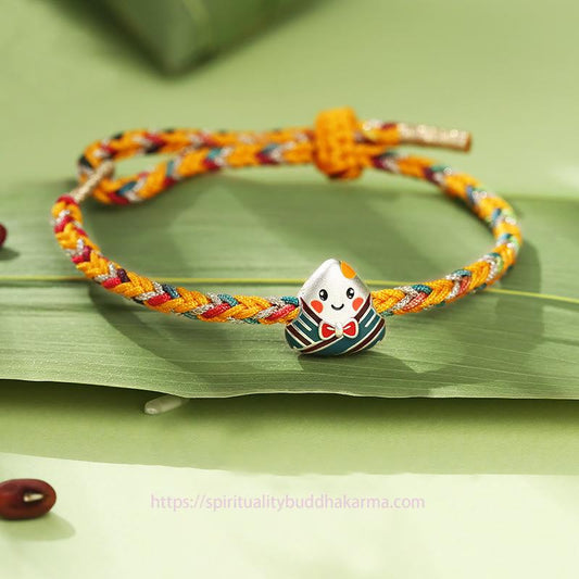 Ancient Tibetan Buddhist Red String Tradition  925 Sterling Silver Dragon Boat Festival Zongzi Pattern Luck Handmade Multicolored Rope Child Adult Bracelet