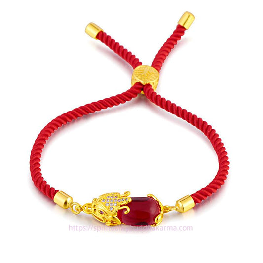 Ancient Tibetan Buddhist Red String Tradition  Wealth Attractor Red Agate Pixiu Red String Bracelet