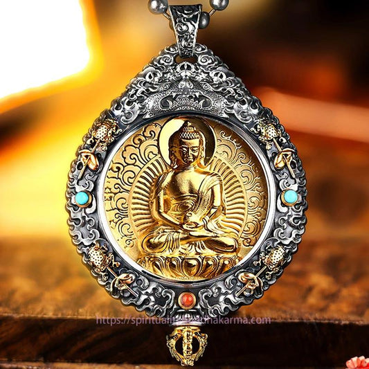 Spirituality Chinese Zodiac Natal Buddha Thangka Nine Palaces Eight Diagrams Wealth Rotatable Necklace Pendant