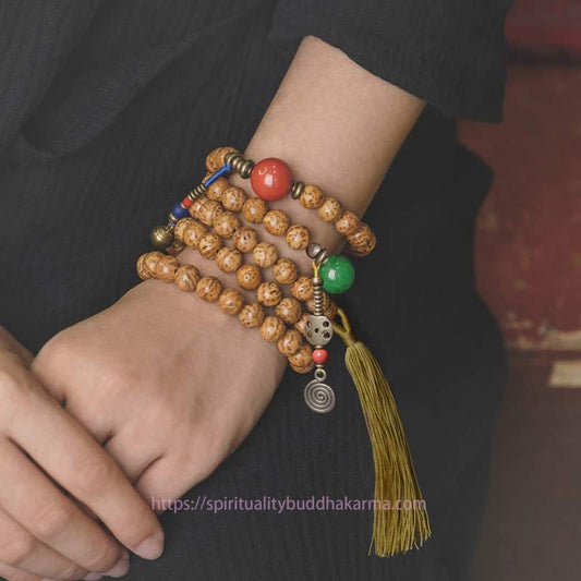 Spirituality Buddha Karma 108 Mala Beads Bodhi Seed Wisdom Peace Tassel Bracelet