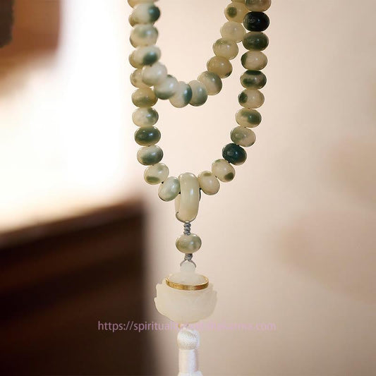 Spirituality Buddha Karma Natural 108 Mala Beads Bodhi Seed Lotus Engraved Wisdom Tassel Bracelet