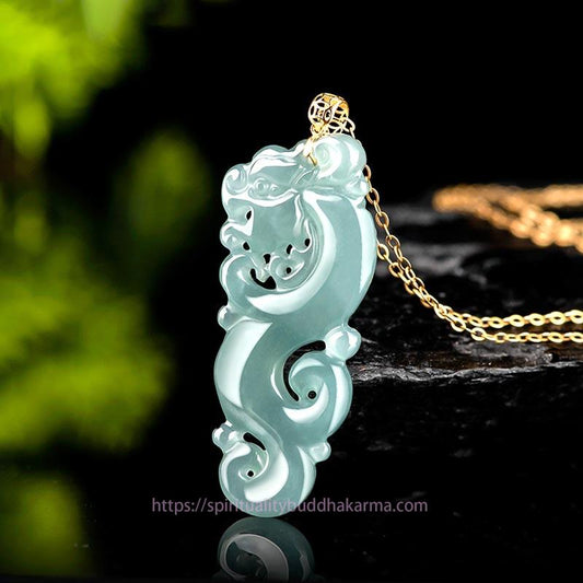 Jade  18K Gold Plated 925 Sterling Silver Year of the Dragon Jade Abundance Necklace Pendant