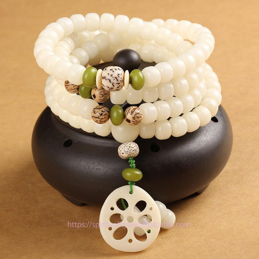 Spirituality Buddha Karma White Bodhi Seed Mala 108 Beads Luck Bracelet