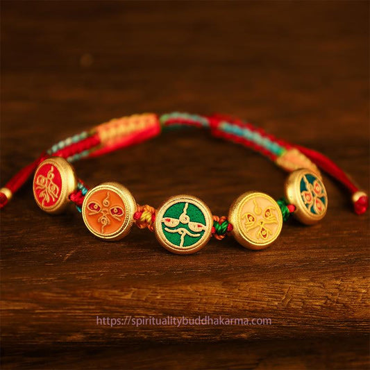 Ancient Tibetan Buddhist Red String Tradition  Tibetan Five God Of Wealth Colorful Rope Braided Luck Bracelet