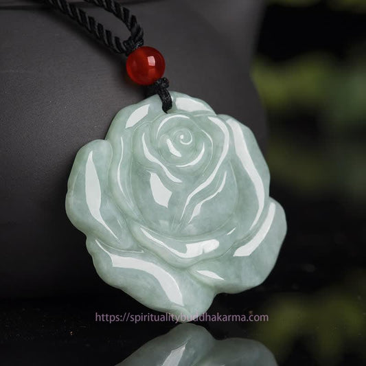 Jade  Lotus Pattern Jade Abundance Prosperity Necklace String Pendant