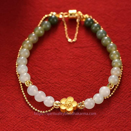Jade  925 Sterling Silver Natural Hetian Jade Peach Blossom Luck Chain Bracelet