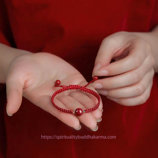 Ancient Tibetan Buddhist Red String Tradition  Lucky Cinnabar Bead Blessing Red String Bracelet