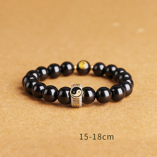 Spirituality Buddha Karma 925 Sterling Silver Black Obsidian Gold Sheen Obsidian Silver Sheen Obsidian Yin Yang Protection Bracelet