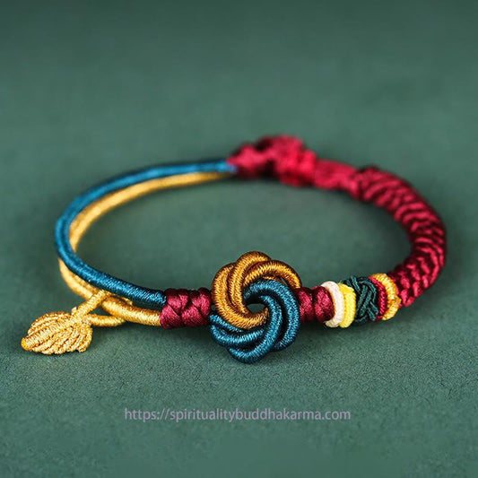 Ancient Tibetan Buddhist Red String Tradition  Tibetan Handmade Mandala Knot Leaf Luck Rope Bracelet